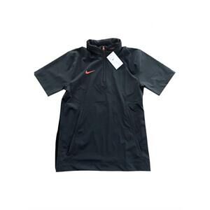 NEW NIKE men's short-sleeve lightweight coaches jacket in black/team orange
